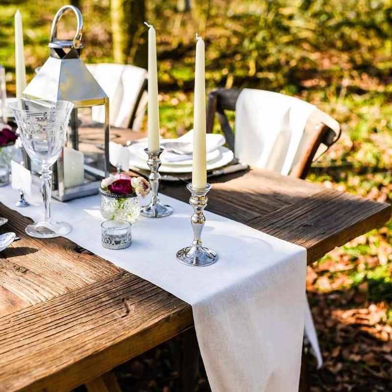 B.Cool B-COOL White Table Runners 2Packs 13x108inch Burlap Linen Style Rustic Farmhouse Table Runner Wedding Farmhouse Boho Dining Party Home Decoration - Image 2